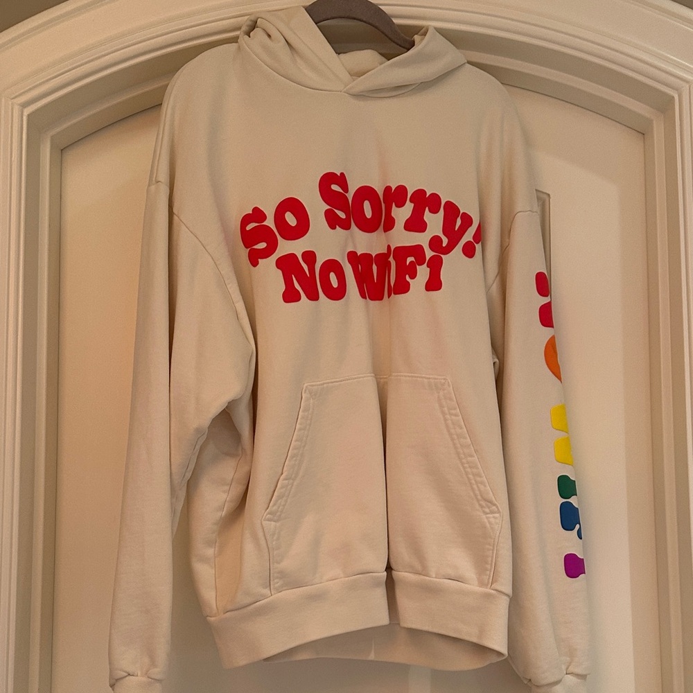 Colorful Text Cream Hoodie